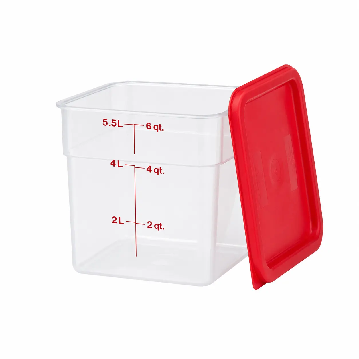 Cambro 6 Qt Translucent Food Container with Red Lid - Microwave & Freezer Safe