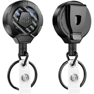 Upgraded Heavy Duty Retractable  with Belt Clip, 10 OZ Retraction, 31.5" Stainless Steel Cord Key Chain, 3K Carbon Fiber ID Badge Reel Holder with Badge Strap and Key Ring, 2 Pack