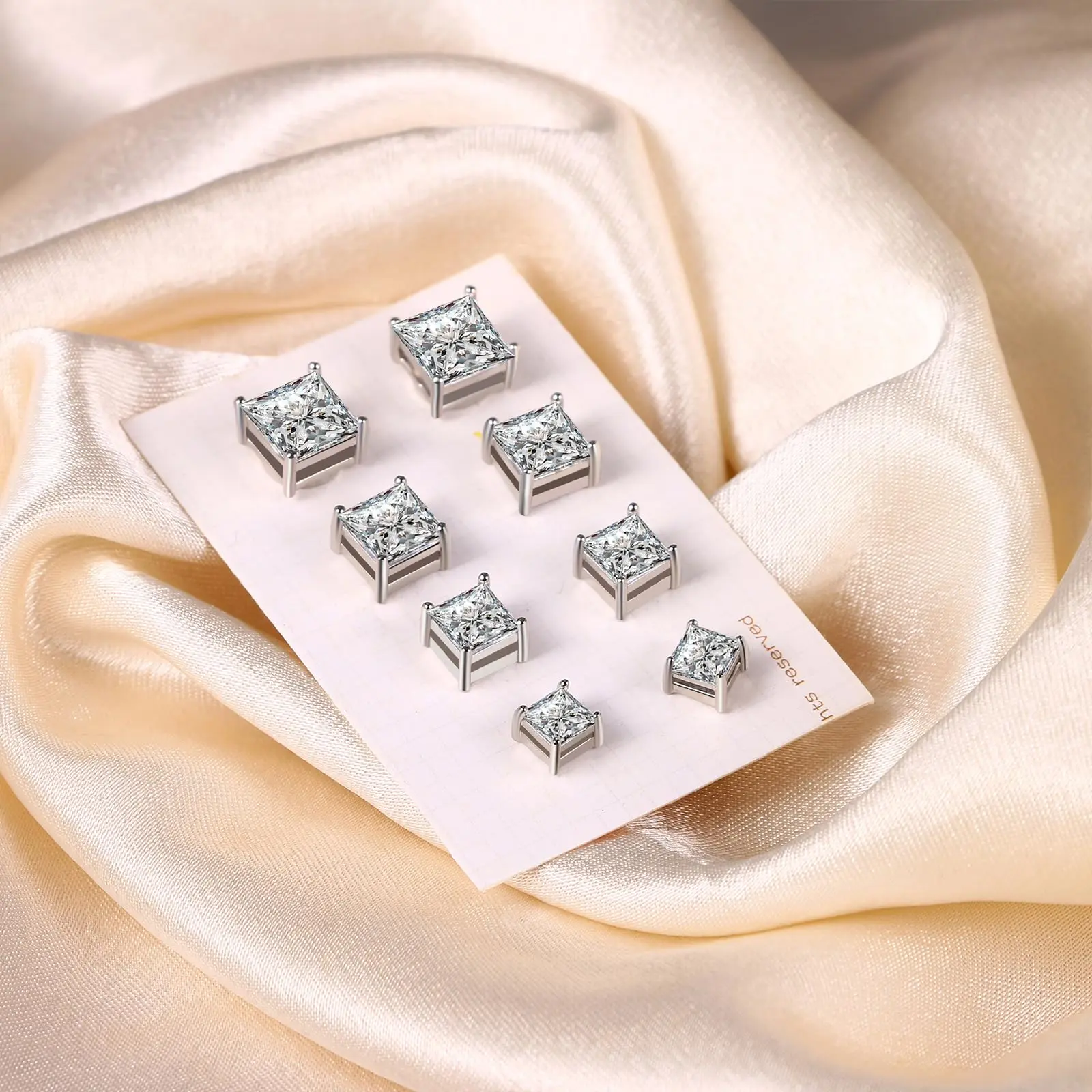 Non-Piercing Stainless Steel Magnet Earrings for Men & Women - Hypoallergenic Sparkling Zirconia Studs, Classic Style Earrings, 5-8MM & 5+6MM Square/Round (4pcs, 2 Pairs), Strong Magnet Hold, Birthday/New Year Fashion Accessories
