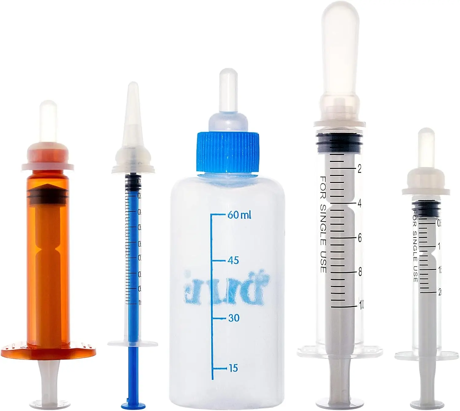 Puppy & Kitten Nursing Bottle Feeding Kit – 60ml Pet Milk Bottle Set with 5 Soft Silicone Nipples, Feeding Syringe & Cleaning Brush for Newborn Puppies, Kittens, Rabbits & Small Animals homeessentials