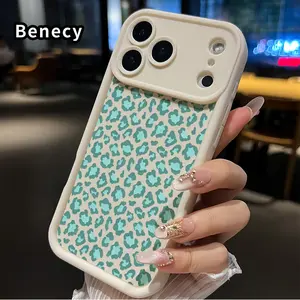 Teal Leopard Print Pattern TPU Phone Case for iPhone 17 Pro Max 16 15 14 Plus 13 12 Mini 11 XR X XS Air E Shockproof Full Camera Protection Durable Slim Silicone Cover Smartphone Casing