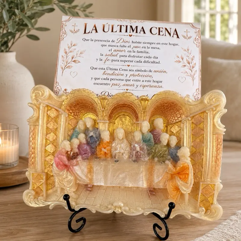 Vela Decorativa La Última Cena con Soporte y Tarjeta de Bendición para el Hogar
