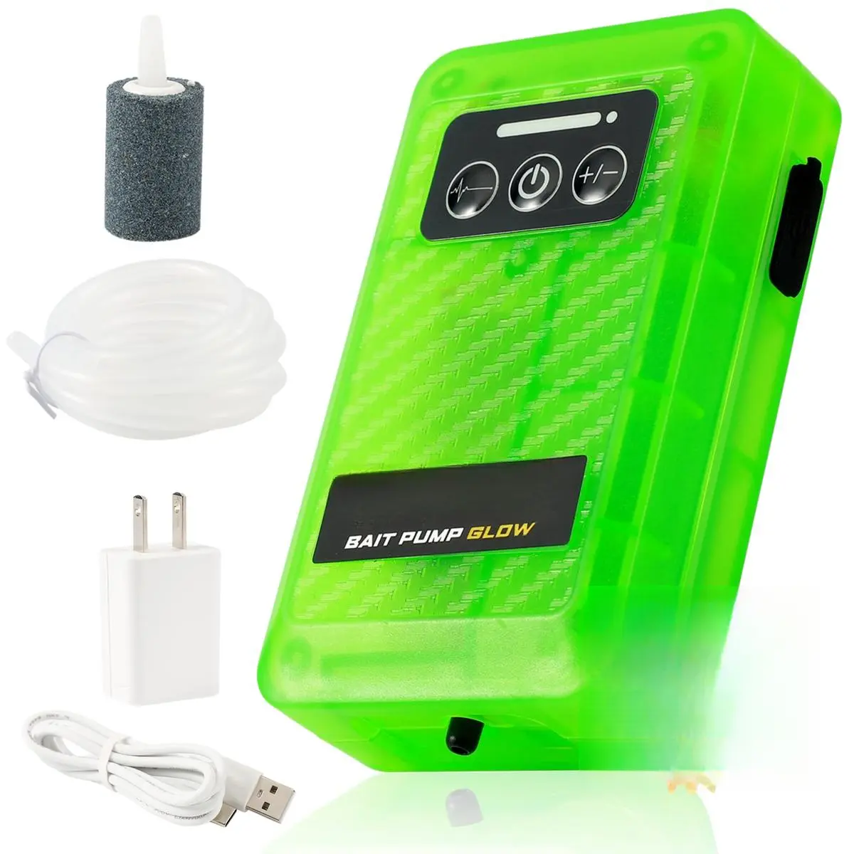 USB Rechargeable Pump Aerator for Fish Bait - Portable Glow-in-the-Dark Bubbler with 4 Speeds, XL Air Stone, Water-Resistant Design, Extends Bait Lifespan (Fish & Aquatic Pet Supplies)
