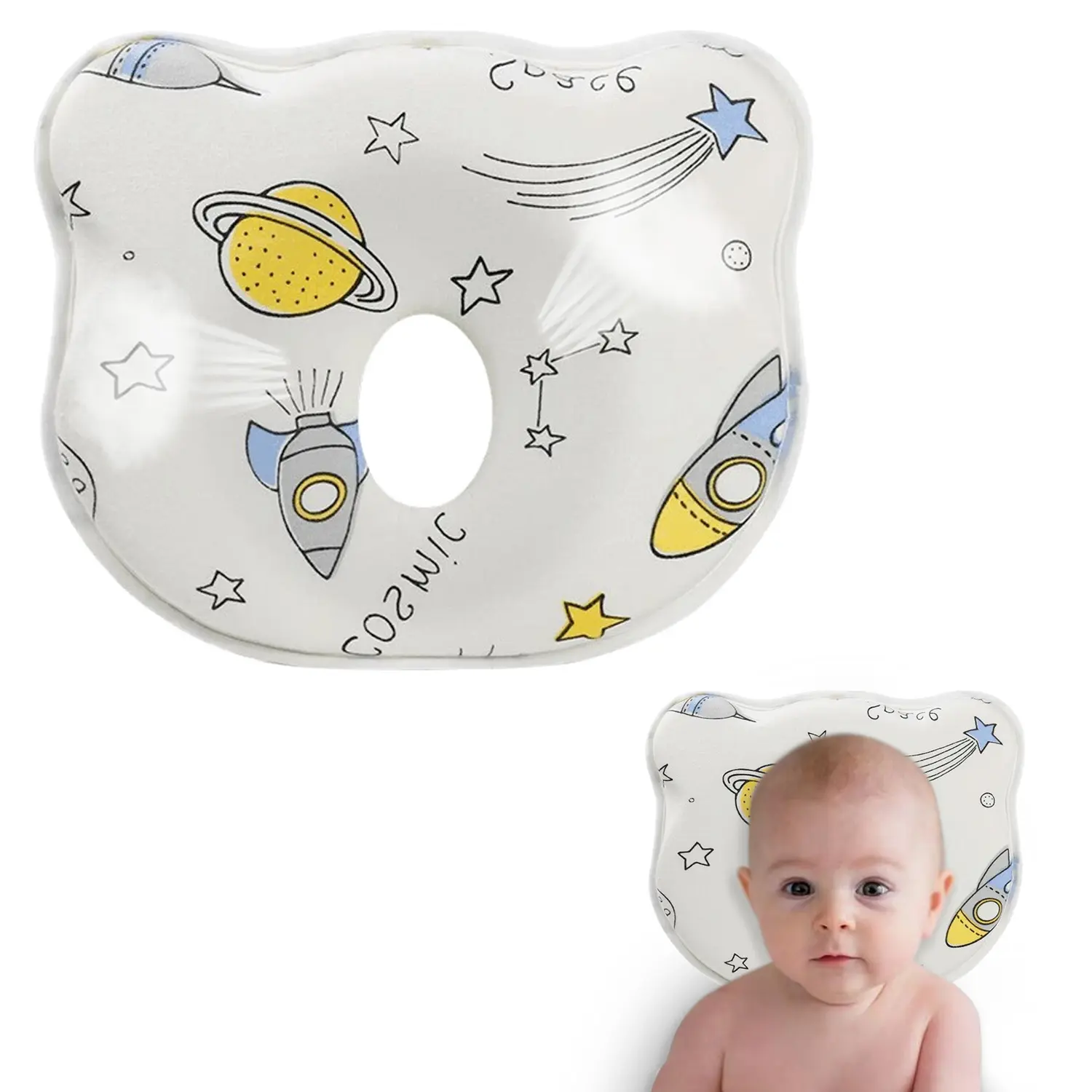 Memory Foam Baby Pillow for 0-3 Months Infants - Soft, Cozy, Breathable, Neck Support to Prevent Flat Head, Portable for Travel, Fits Bassinets and Loungers