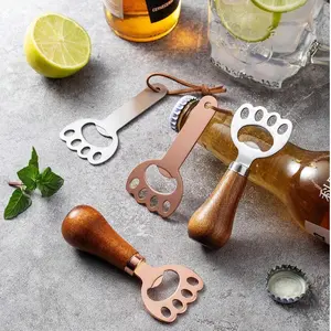 1PC Wooden Beer Bottle Opener with Rose Stainless Steel Lever, Durable Vertical Opener for Home Bar Essentials