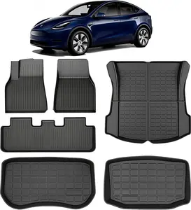 6 PCS Floor Mats for 2021-2024 Tesla Model Y Juniper Accessories - All-Weather TPE Custom Liners, Full Set with Frunk, Trunk & Sub-Trunk Mats, Anti-Slip 5-Seater Interior Protection