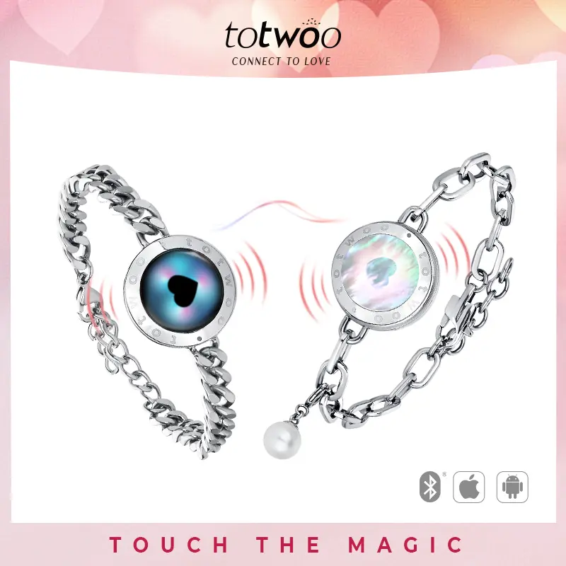Totwoo Soulmate Touch Bracelets for Couples Vibration & Light up for Love Couples Long Distance Relationship gifts for Girlfriend Bluetooth Pairing Jewelry