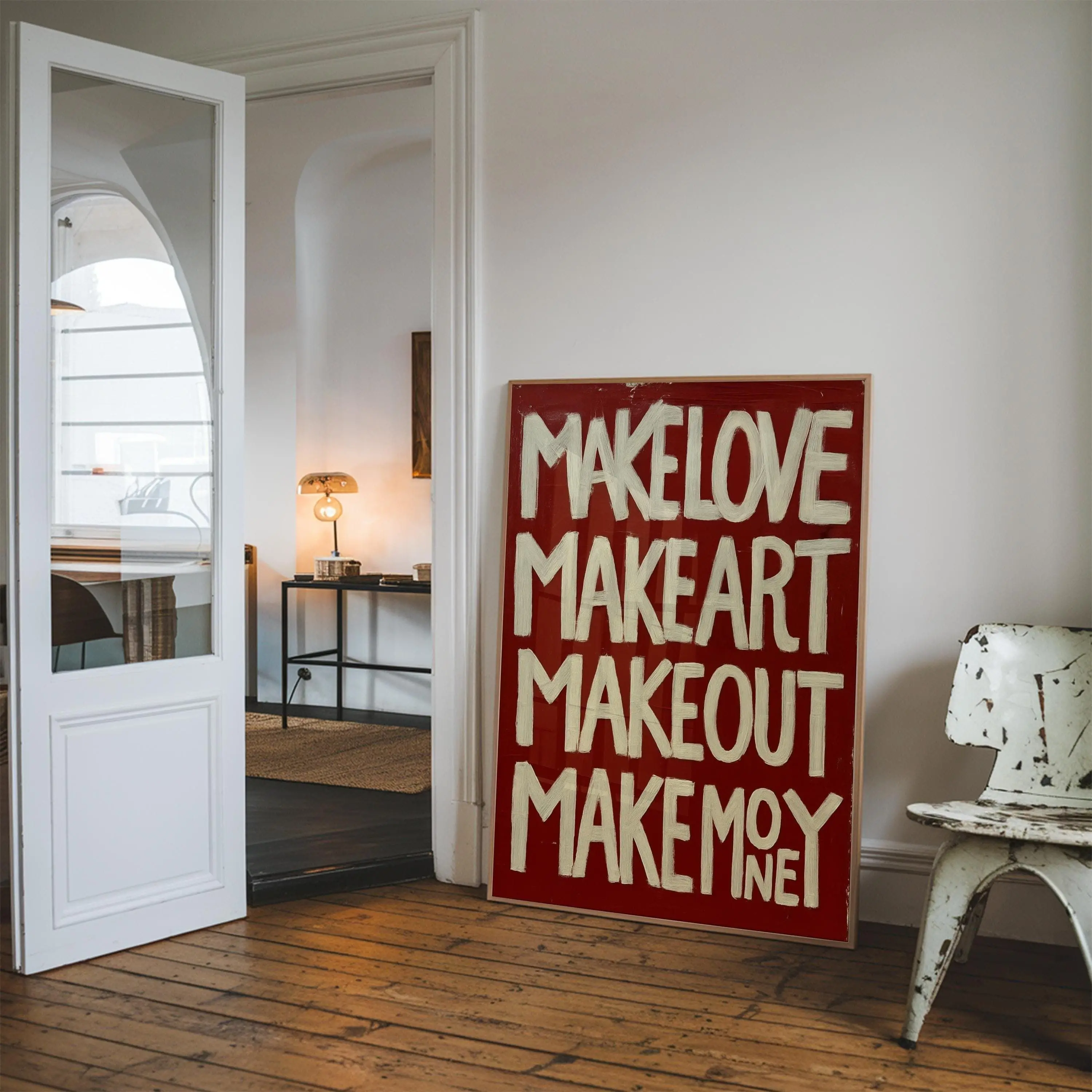Make Love Make Art Typography Print ? Bold Red Wall Art, Modern Inspirational Poster, Edgy Motivational Quote Print, Statement Art
