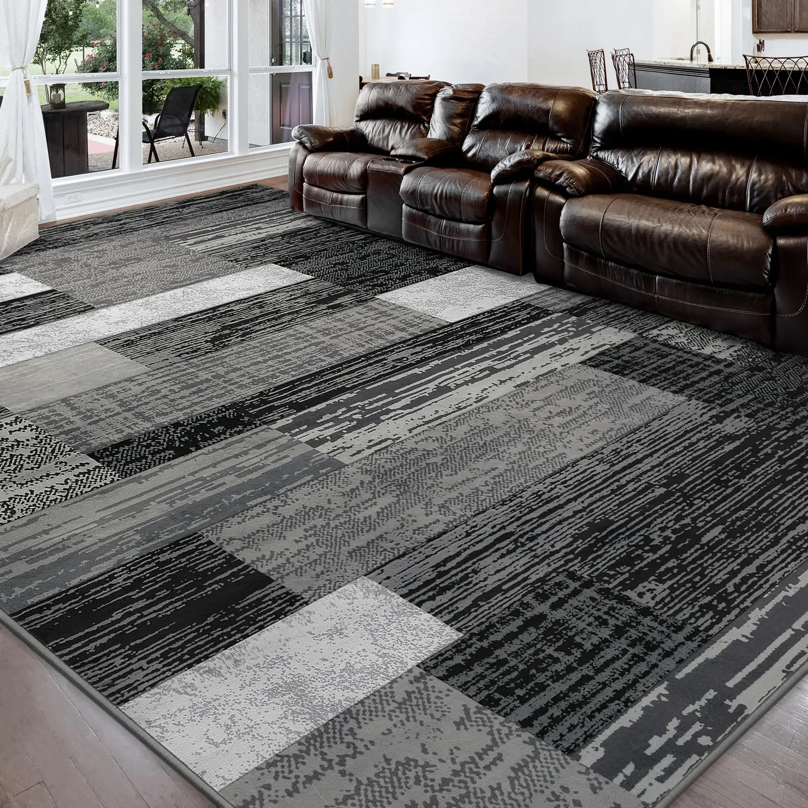 9x12 Modern Geometric Patchwork Area Rug,  Large Rugs for Living Room, Indoor Rugs for Bedroom, Throw Carpet Floor Decor for Entryway Dining Room Office Nursery,Grey, Brown, Blue, Beige, 2x6, 4x6, 5x8, 6x9, 8x10, 9x12 Feet