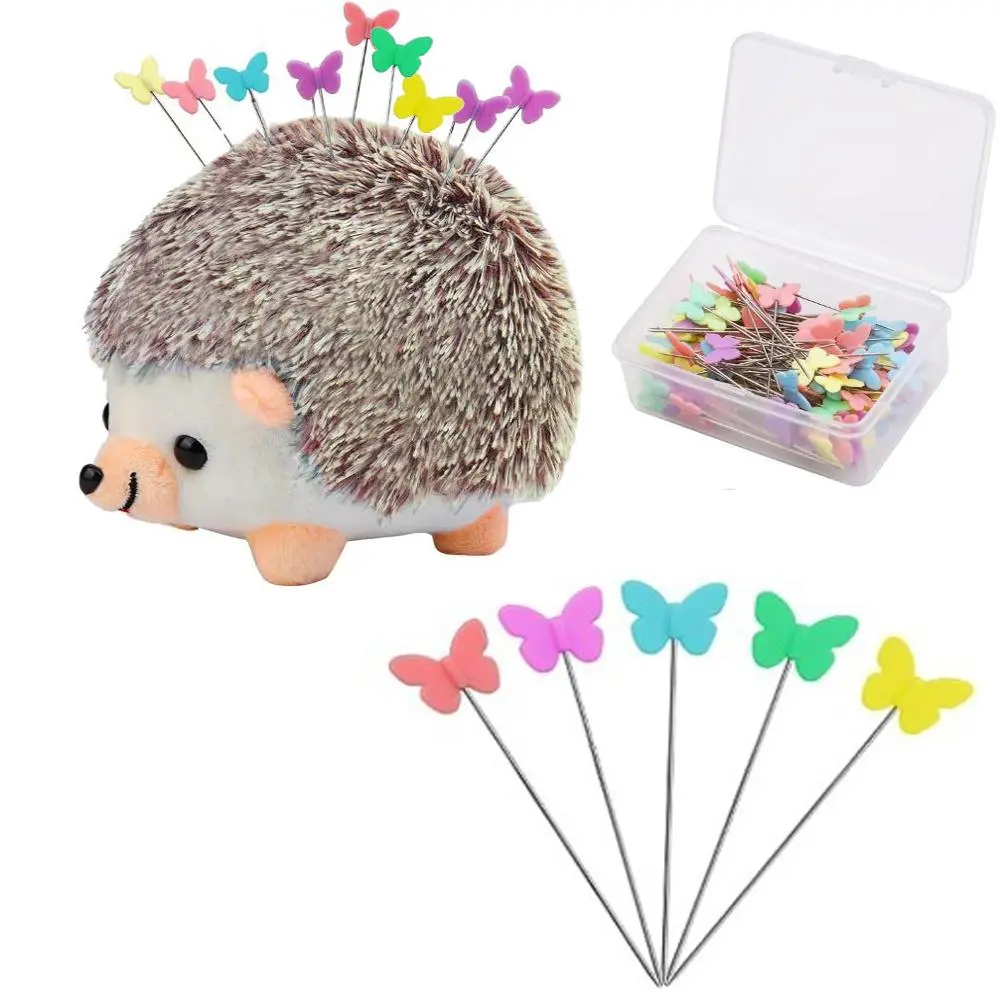 Hedgehog Shaped Pin Cushion Sewing Kit, 1 Set Including Large Pincushion for Quilting & Colorful Pins & Clear Storage Box, Pin Cushion Sewing Kit for DIY Crafts, Needle Crafts Kit, Sewing Supplies Crafts, Sewing Tools