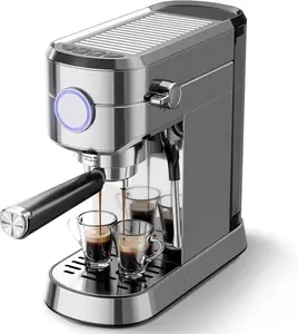 Espresso Machine with Milk Frother, 20 Bar Expresso Coffee Machine, 1350W Stainless Steel Cappuccino & Latte Machine with One -Touch Operation, 1.2L Removable Water Tank, for Home & Office Use