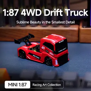 1/87 Scale RC Tractor Head Toy, Rechargeable Mini Desktop Electric Remote Control Vehicle with Proportional Full-Speed Trailer, Half-Speed Steering, Drift Function, Type-C Charging Port