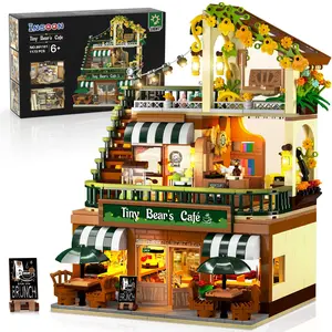 City Coffee House Building Set with Light, 1173 PCS Cafe Shop Building Block Toy with Ordering Counter Baking Room, Architecture Construction Model for Adults Teens Kids Boys Girls Ages 6-12+