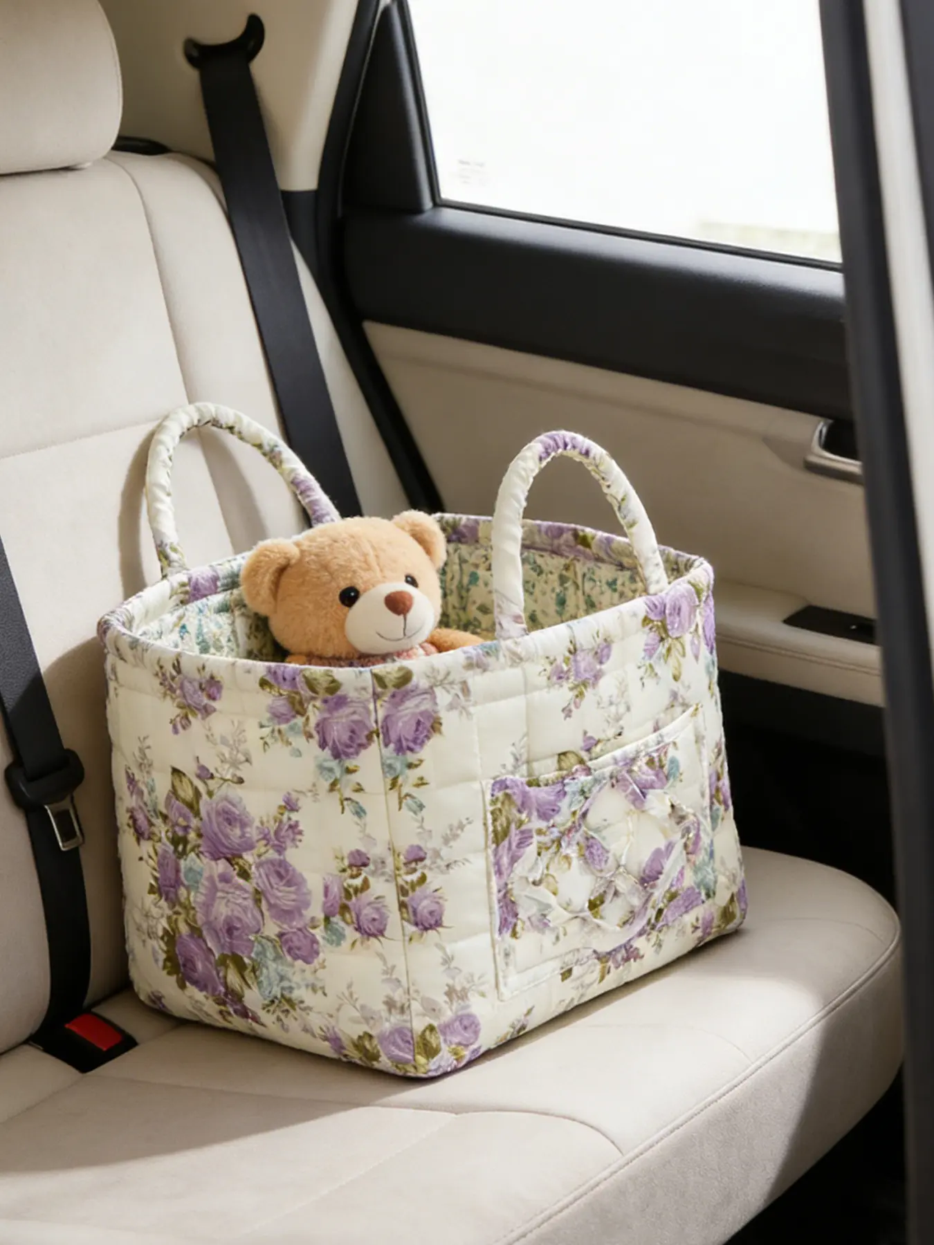 Floral Pattern Fabric Storage Carrying Basket, Portable Underwear Organizer, Home Organization for Kitchen Bathroom Bedroom Living Room Office