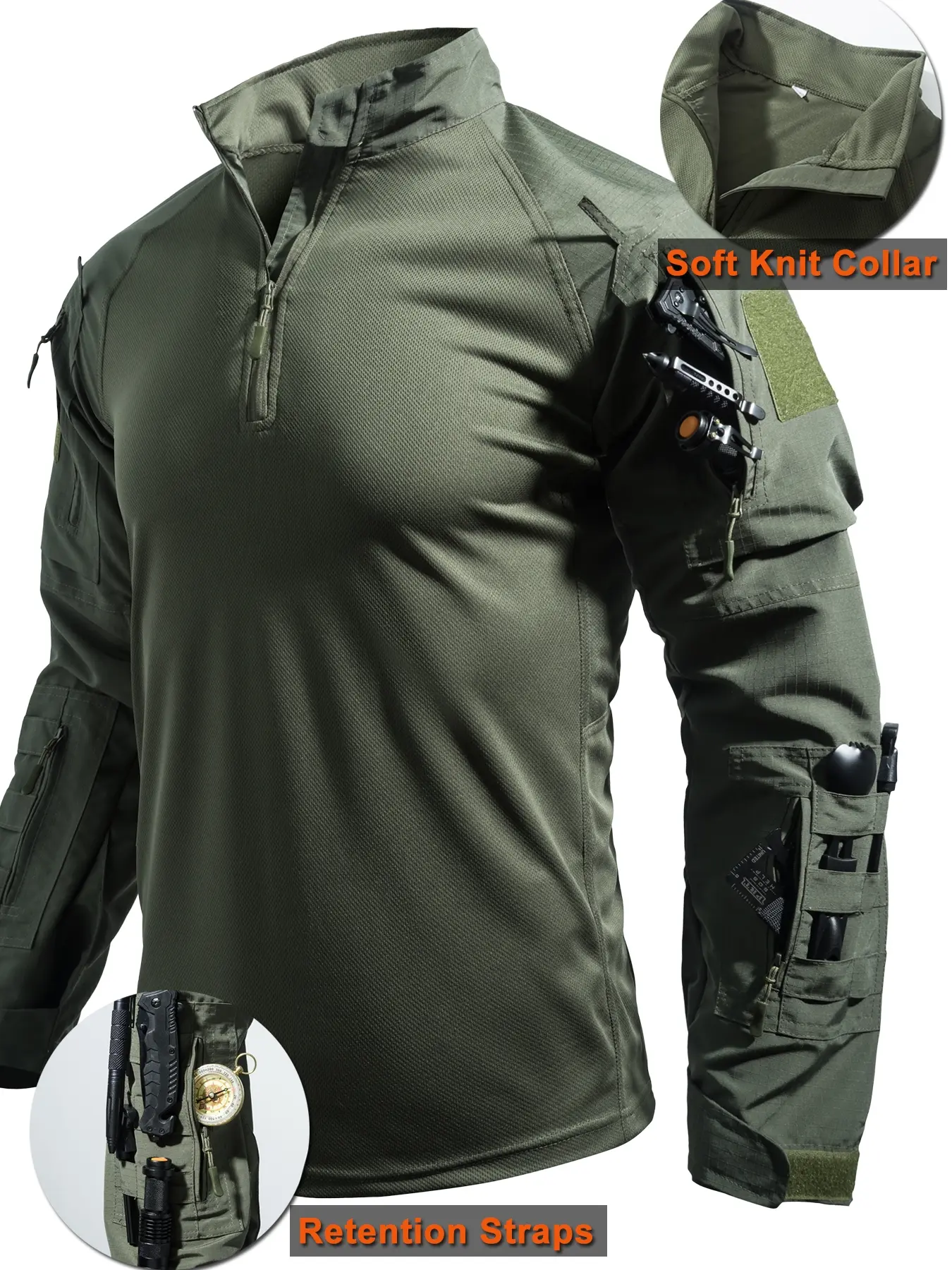 Men's Tactical Combat Shirt, Outdoor Long Sleeve Sports Training Tee, Fitted Sportswear, Athletic Fitted Breathable, Athletic Sports Clothing, Multi-Pocket Durable Breathable Top for Paintball Game Hunting Adventure Workwear