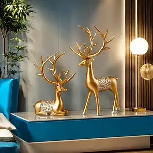Golden Deer Resin Statue, Home Decor Reindeer Lucky Sculpture, Elegant Holiday Home Decoration Ornament, Perfect Gift Idea, Home Decor Ornaments