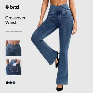 BRXL High Waisted Stretchy Crossover Denim Jeans for Women Flare Jeggings Bootcut Denim with Pockets Trendy & Flattering #Streetwear #outdoorfun #tiktokshopspringglowup #tiktokshopfashion#Summervibes #beachoutfit-1