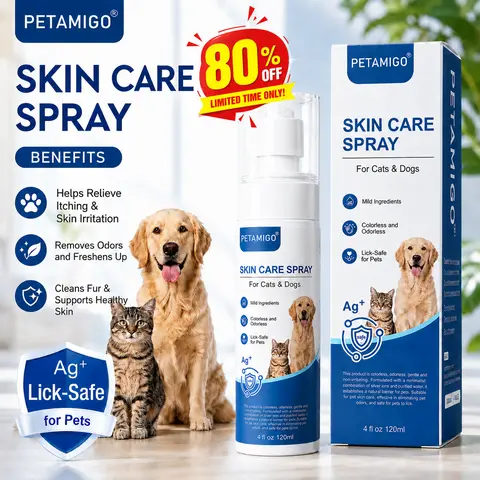 PETAMIGO Silver Ions Pet Itch Relief Spray Bottle - Water-Based Travel-Size Purified Water, Lick-Safe for Dogs, Reduces Itching, Scratch Relief, Odor Control, Skin Barrier Building, Fur Cleaning, Sensitive Care for Dermatitis/Hot Spots, Between-Bath Fresh