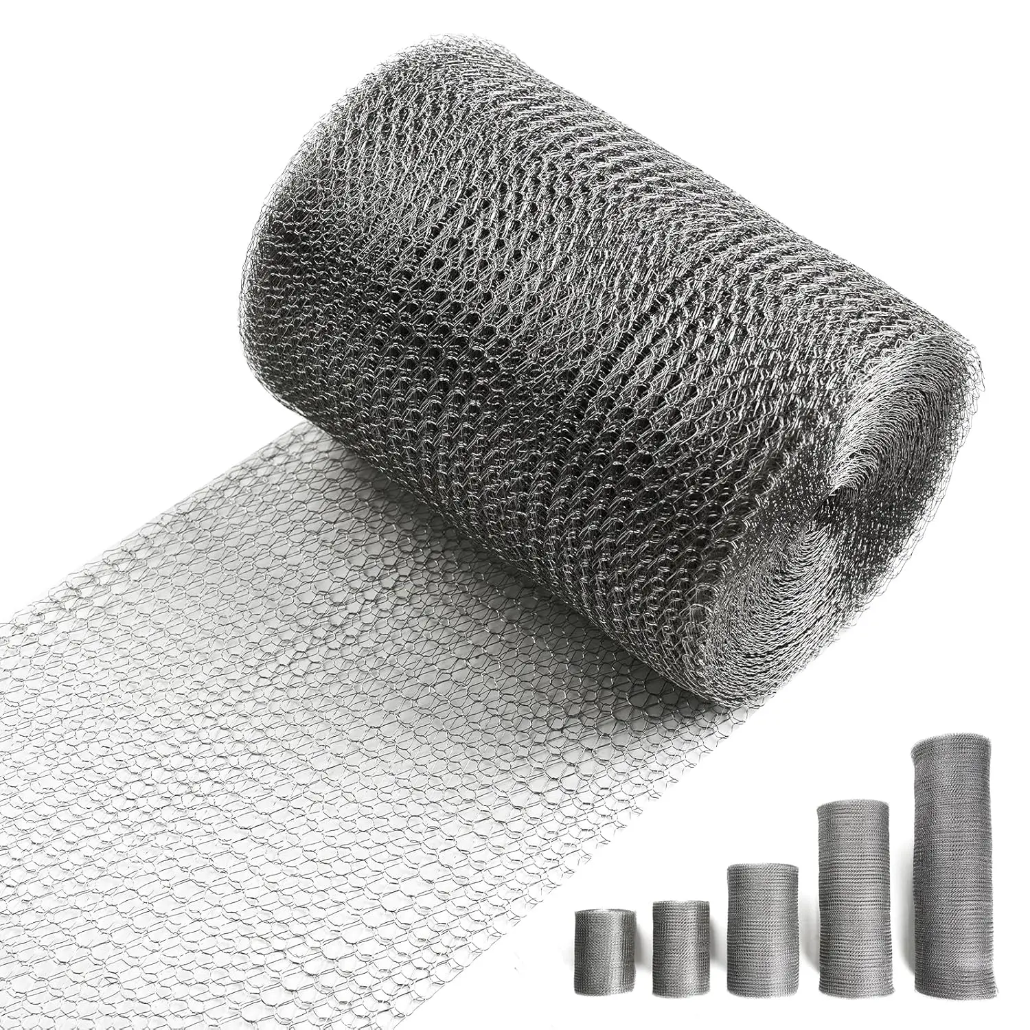 304 Stainless Steel Wire Mesh Roll, 5"x30FT Flexible Double Layer Metal Mesh Barrier for Garden, DIY Projects, Home Protection