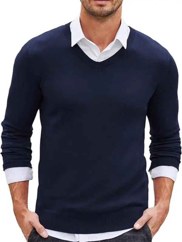 Fall Outfits Knitted Ribbed V-neck Casual Jumper Knitwear Classic Fabric Fashion Menswear Shirt Soft Sweater Office
