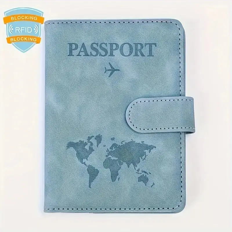 Embossed World Map Passport Cover, RFID Blocking Travel Wallet for Cards and Passport - Lightweight, Stain-Resistant Holder with Magnetic Closure, Travel Accessories, Embossed Passport Holders & Covers