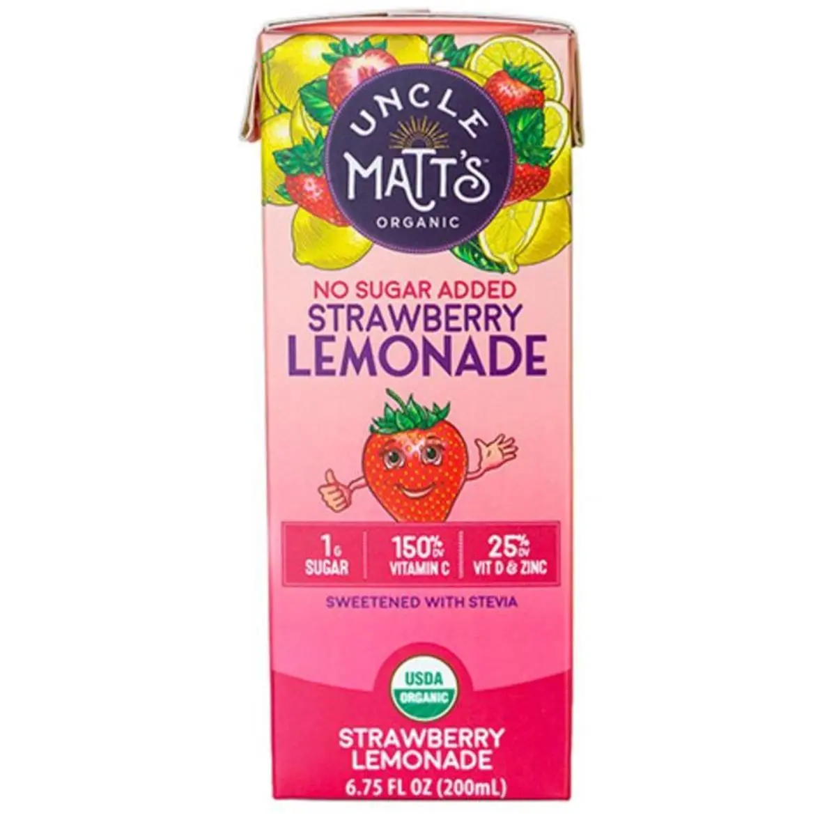 212 MAIN Organic Low-Calorie Vitamin Fruit Beverage, No Sugar Added Strawberry Lemonade Juice Box, Shelf-Stable, Stevia Sweetener, 54 fl oz, 8 Packs per Bundle, 4-Bundle Set