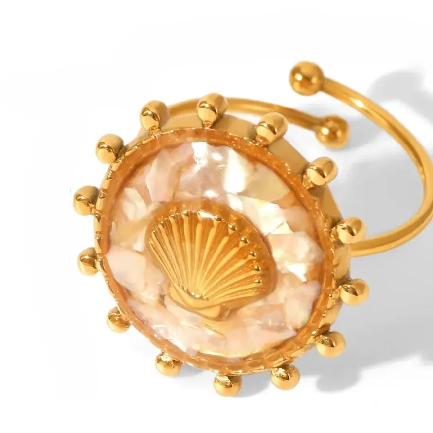 Round Shell Ring-Gold Color- Adjustable One Size Fits All