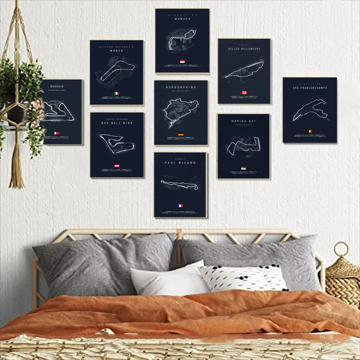 9pcs/set Frameless F1 Track Canvas Painting F1 Racing Art Poster Painting Core Living Room Decoration Wall Painting Hanging Wall Art Decoration Items Unframed Painting
