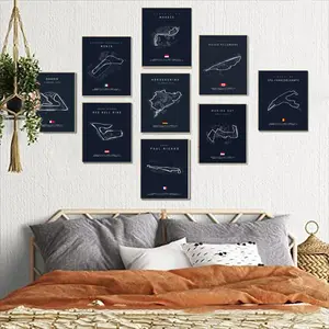 9pcs/set Frameless F1 Track Canvas Painting F1 Racing Art Poster Painting Core Living Room Decoration Wall Painting Hanging Wall Art