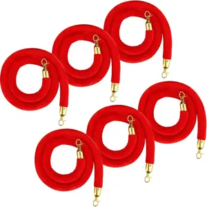 Garvee 6 Pack  Stanchion Ropes with Hook, 5 Ft Crowd Control Barrier Safety Rope for Red Carpet, Party Hotels, Convention, Theaters