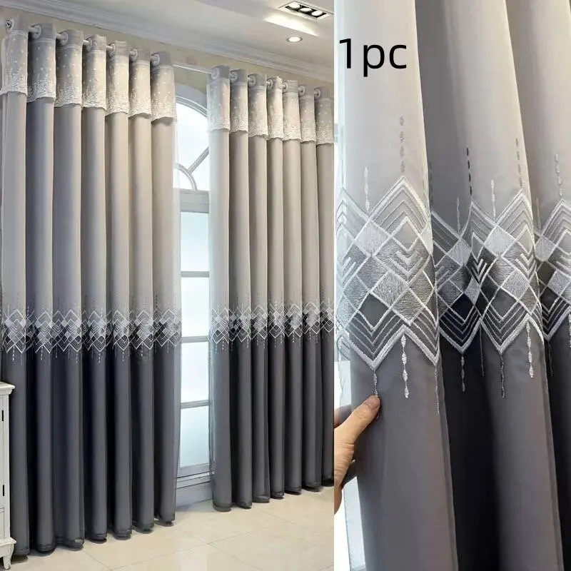 Embroidered  Double Layer  Blackout Curtain, Modern Embroidered Design Single Panel Blackout Window Curtain For Bedroom And Living Room Home Decoration Curtain, Blackout Window Cover, Embroidered Curtains