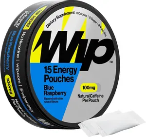 Wip Energy Pouches, Sugar Free Blend with 100 MG Natural Caffeine, B Vitamins, Minerals & L Theanine for Energy Support, Pre Workout for Active Lifestyles, Blue Raspberry, 1 Can, 15 Pouches