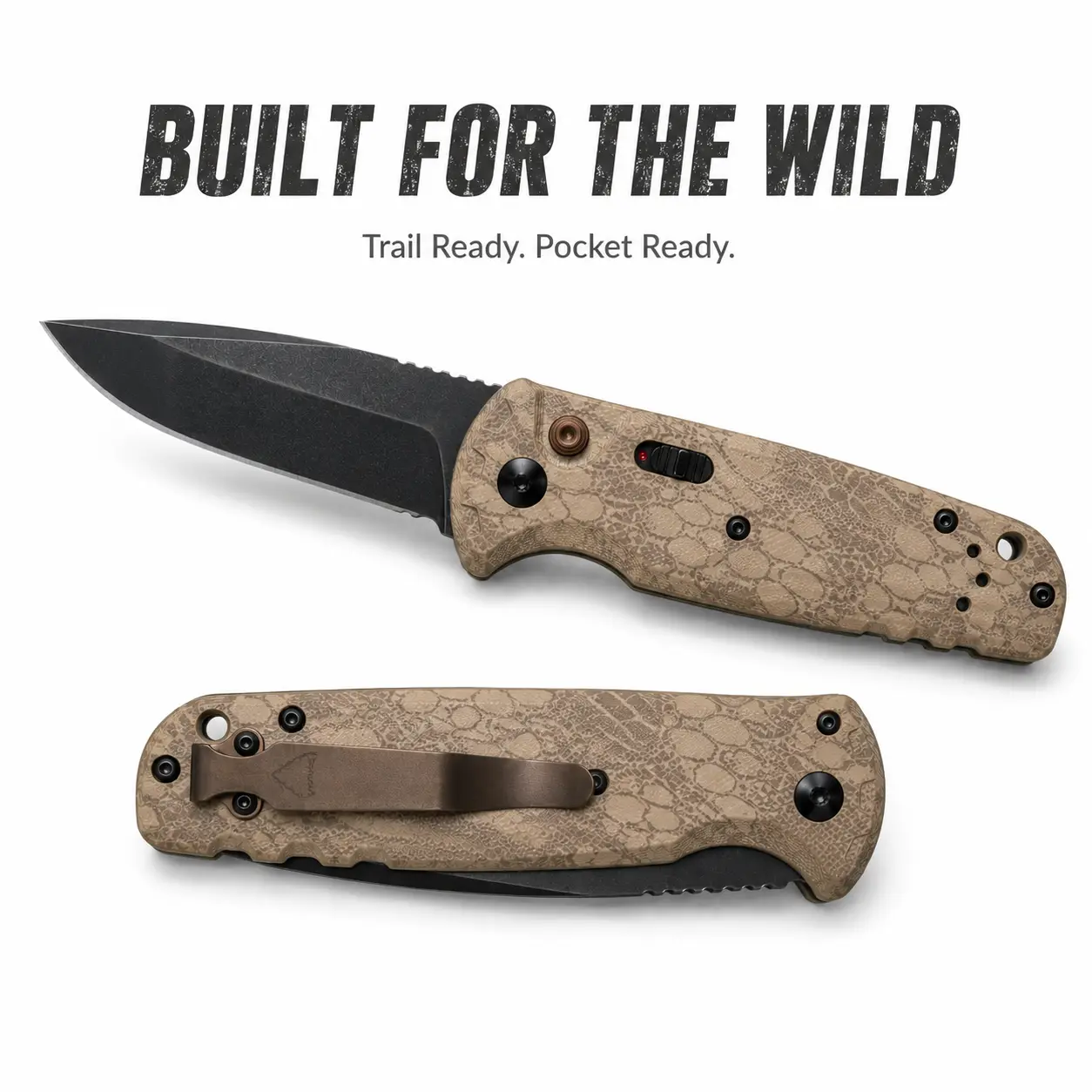 Durable EDC Folding Pocket Knife, Tan Textured Handle with Black Blade Finish, Compact Everyday Carry Knife for Camping, Fishing, Hiking, Travel and Daily Use, Practical Gift for Dad, Boyfriend and Friends