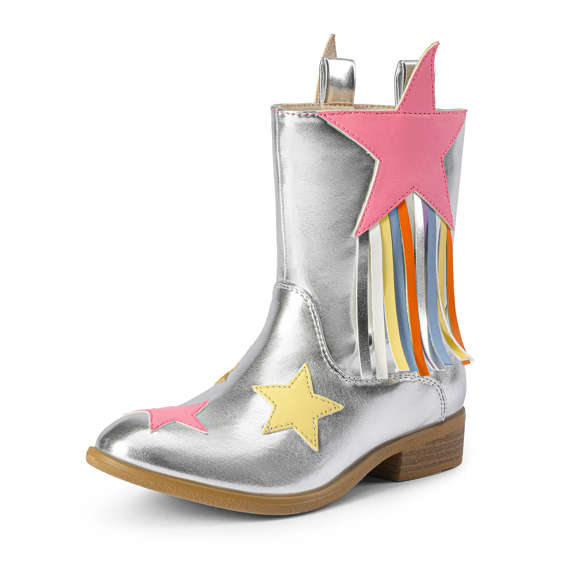 Dream Pairs Girls' Western Cowboy Aesthetic Boots with Stars & Tassels, Low Heel Synthetic Leather Slip On for Outdoor & Western OOTD, Country Girl Aesthetic, Pull Tab, Round Toe, All-Seasons, 6 - 7 Years, Comfortable, Cowgirl And Outlaw Style