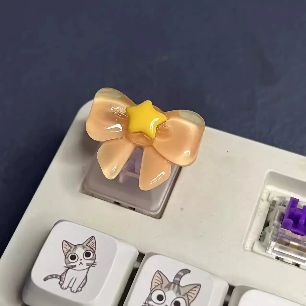 Personalized Resin 1 Keycap Set for Cross-Axis KBs, Translucent Bow Keycaps, Pink & Blue Mechanical Keyboard Accessory Gift Pack