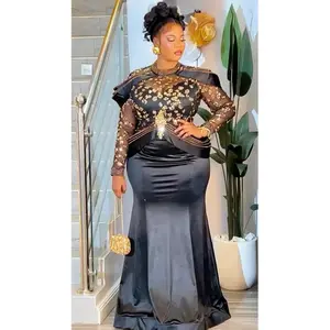 Elegant Black Embellished Mermaid Dress for Holiday Cocktail Party Mother of The Bride Formal Evening Wear Wedding Guest Gala Cocktail Anniversary Engagement Ceremony Dinner Hourglass Silhouette Plus Size Women's Long Sleeves Party Dresses Size 12-20