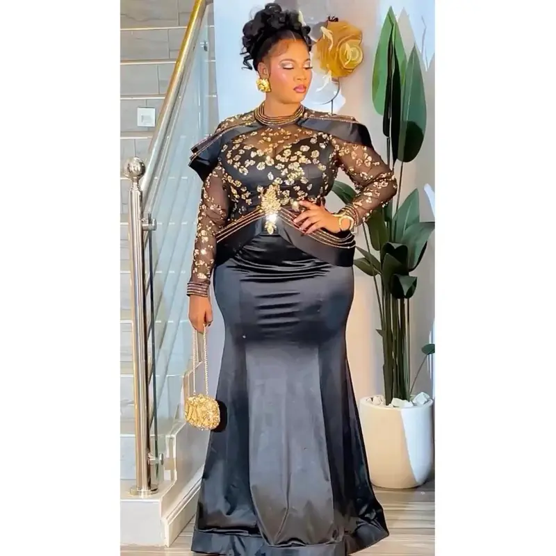 gold and white dress or black Sexy Gold Sequins Prom Dress Mermaid Long Black Girl Evening Formal Dresses Gold / US2 main image 1