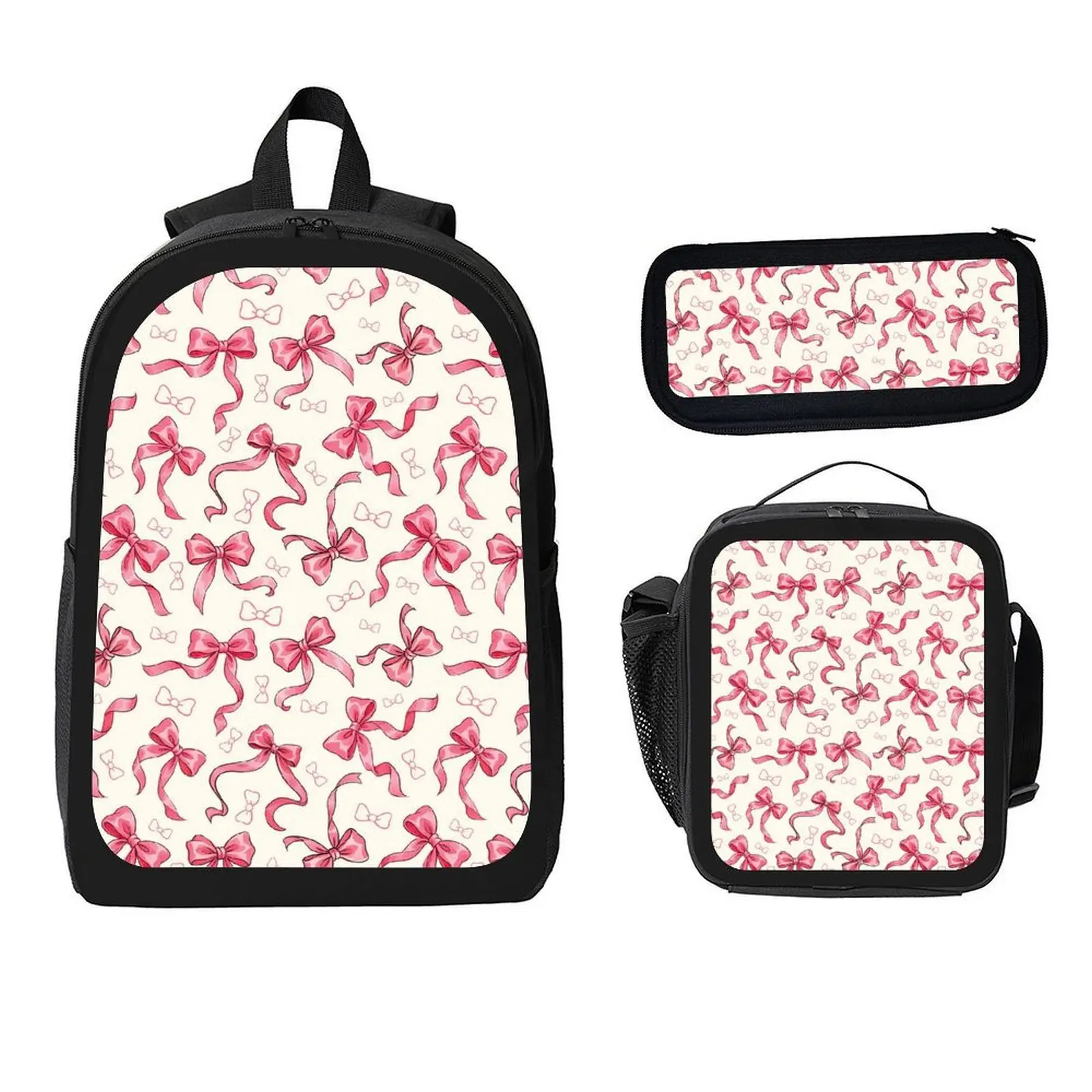 Bow 3-Piece School Backpack Set - Camouflage  Schoolbag, Lunch Box, Pencil Case, Lightweight Single-Layer Zipper Daypack for Students, Daily Use Back to School Gift Supplies