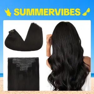 GOOGOO Hair Extensions Seamless Clip in Human Hair Extensions Natural Straight Hair#Summervibes