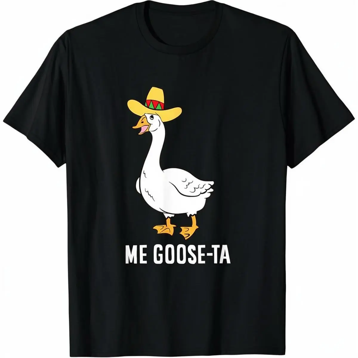 Men's Funny Spanish Pun Graphic T-Shirt - Short-Sleeve, Korean Style, Vibrant "Me Goose Ta" Goose Print, Classic Heavy Cotton, Unisex Relaxed Fit, Round Neck, Casual Chic Basic Top, Machine Washable, All-Seasons Wear