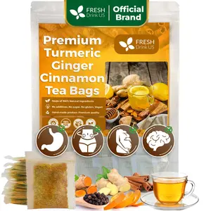 【FreshDrinkUS】 30 Bags Turmeric Ginger and Cinnamon Tea, 100% Natural, Anti-Inflammatea. 100% handmade, Eco-conscious Tea Bags. No Sugar, No Caffeine, No Gluten, Vegan.