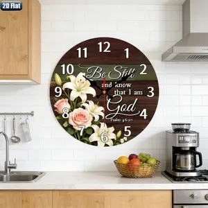 2D Flat.1pc.Acrylic Prayer wall clock with Bible verse, flower and floral theme, silent and creative decorative clock, suitable for bedroom, living room, and office decoration (AA batteries not included)