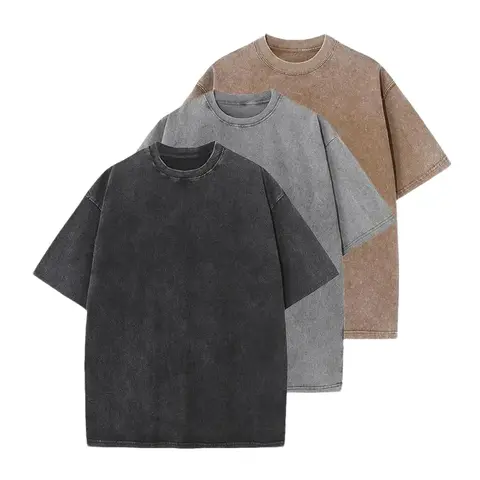 Men's 3-Pack Classic Distressed Washed Pure Cotton Oversized Short Sleeve Crew Neck Casual Street Style T-Shirts Set - Drop-Shoulder Fit, Layer-Ready Tee, Vintage Wash, Retro, Soft, Textured, Plain, Skin-Friendly, Machine Washable, 2XL
