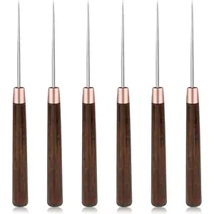6 count Scratch Awl Tool, Awl Tool Sewing with Wooden Handle, Leather Stitching Sewing Awl Leather Scratch Awl Punch Tool for Stitching Punching Sewing DIY Leather Craft Repair