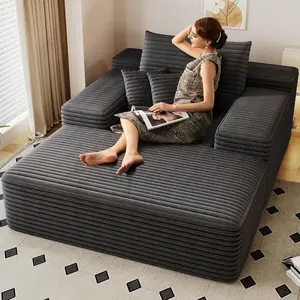 68.1” Chaise Lounge Chair Indoor, Sleeper Sofa Bed, Corduroy Oversized Chaise Lounge Chair for Bedroom Living Room, Back Cushion, 2 Pillows, Wide Armrest, No Assembly Required (Dark Grey)