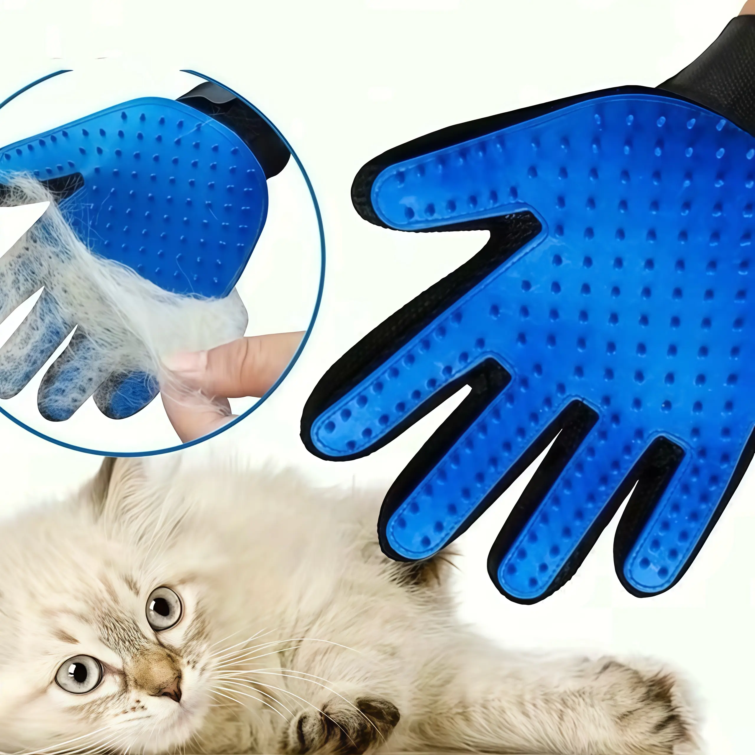 2-in-1 Full-Coverage Pet Hair Remover Glove - Efficient Deshedding & Fur Removal Tool, Massage Mitt for Pets That Boosts Shiny Smooth Coats, Improves Blood Circulation, Reduces Allergens, Home Care Cleaning Supply, Deshedding Tool