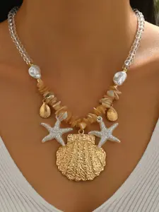18K Gold-Plated Beach Shell Starfish Pendant Necklace