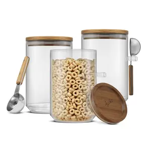 Holden Stackable Glass Storage Canister Set with Wood Lids and Scoops Holden Stackable Glass Storage Canister Set with Wood Lids and Scoops