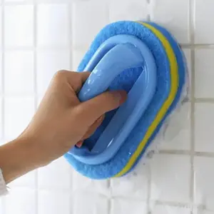 Durable Sponge Brush with Handle, Bathroom Tub and Tile Scrubber, Kitchen Cleaning Sponge, Dishwasher Sponge Brush, Dishwashing Sponge, Pot Brush, Strong Stain Remover, Sponges for Cleaning