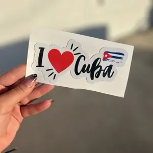 "I ️ Cuba" Waterproof Sticker - Cute Cuban Pride Decal 5x3 in with Heart and Flag Design